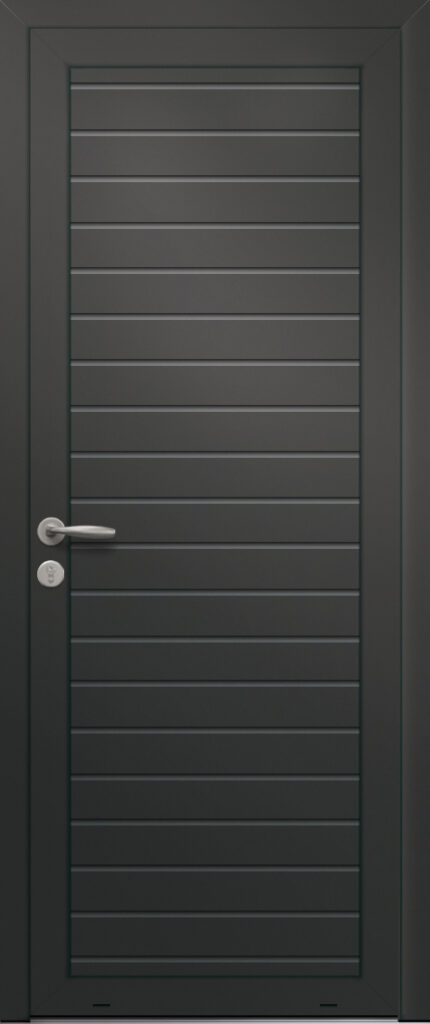 Panneau de porte d’entrée en aluminium laqué ANILINE coloris RAL 2100 noir finitions sablé