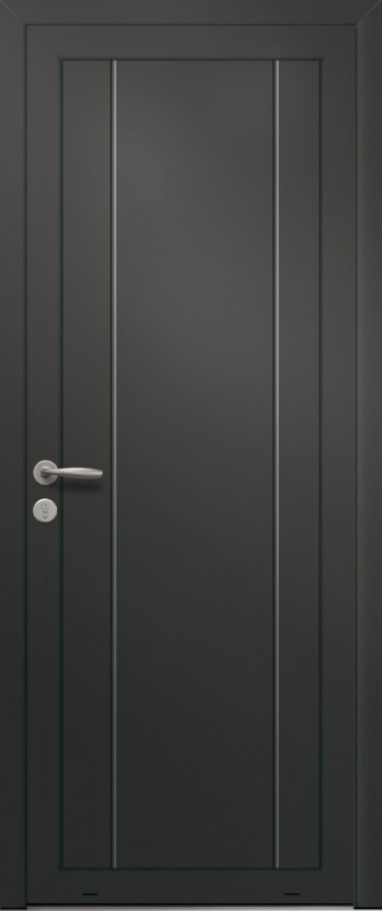 Panneau de porte d’entrée en aluminium laqué ARDOISE coloris RAL 2100 noir finitions sablé