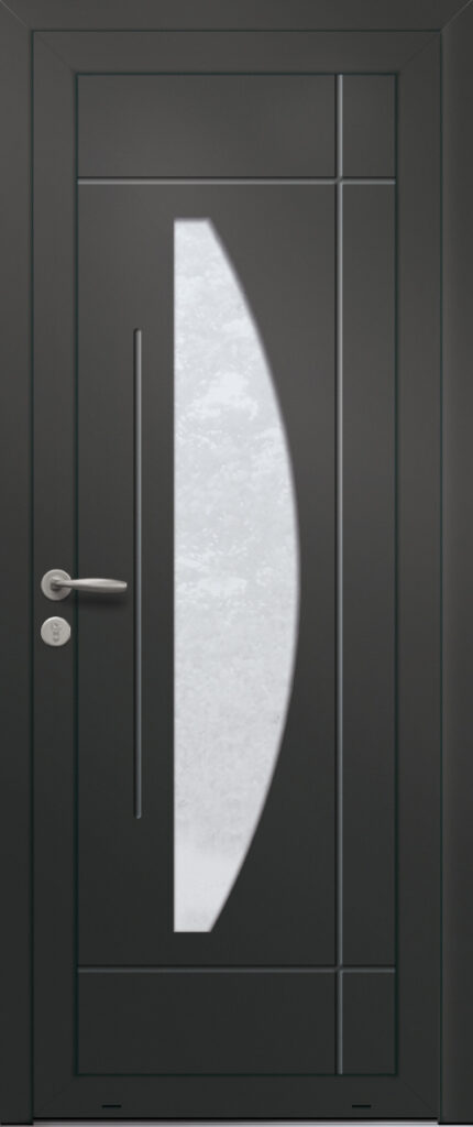 Panneau de porte d’entrée vitré en aluminium laqué AUBURN 1 coloris RAL 2100 noir finitions sablé