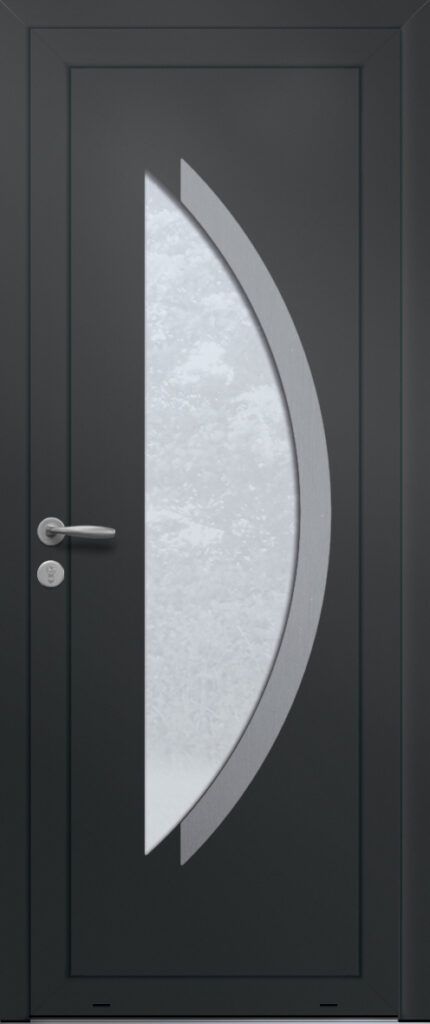 Panneau de porte d’entrée vitré en aluminium laqué Belize 1 RAL 7039 et pièce décorative en aluminium