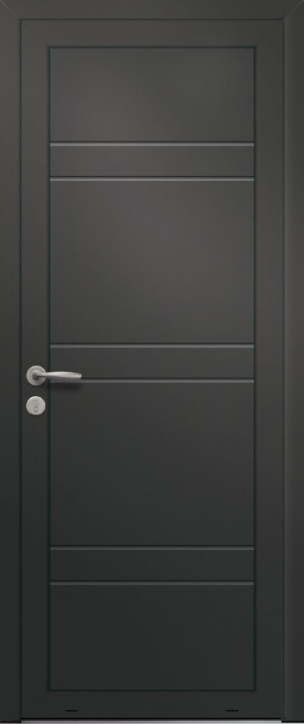 Panneau de porte d’entrée en aluminium laqué CARMIN coloris RAL 2100 noir finitions sablé