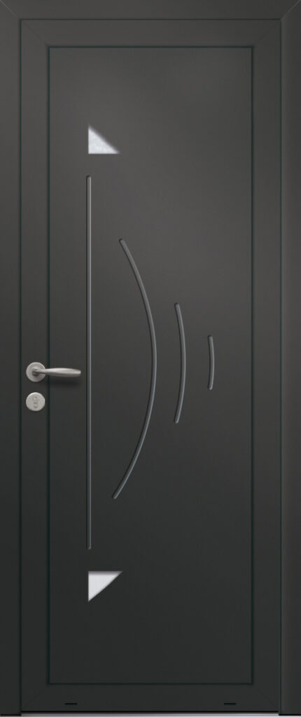 Panneau de porte d’entrée vitré en aluminium laqué CYAN 2 coloris RAL 2100 noir finitions sablé