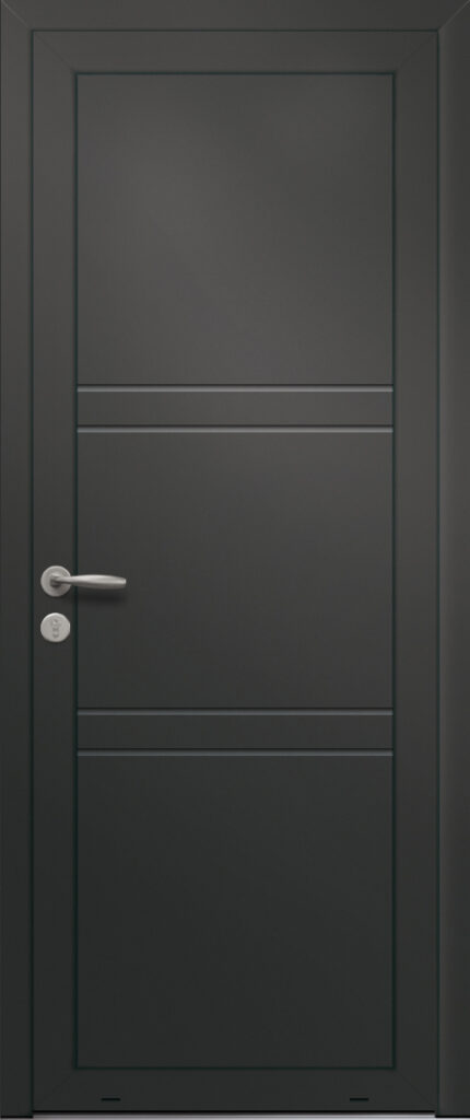 Panneau de porte d’entrée en aluminium laqué DIMENSION coloris RAL 2100 noir finitions sablé