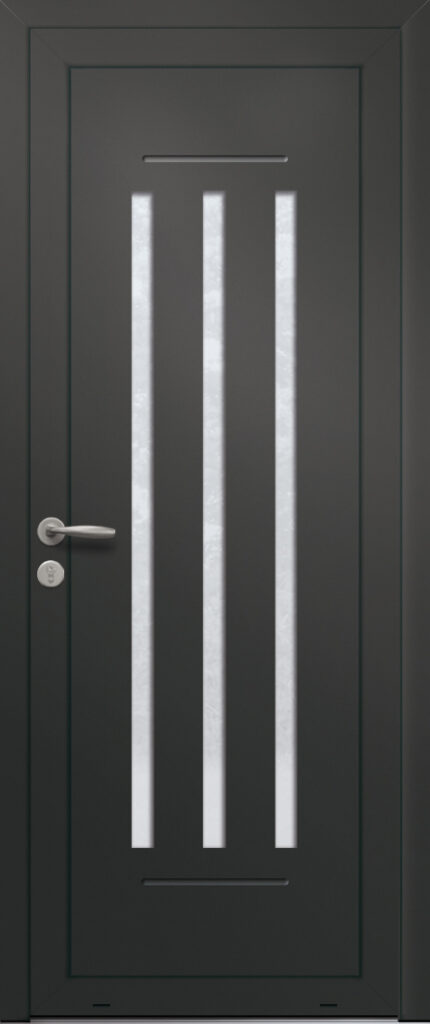 Panneau de porte d’entrée vitré en aluminium laqué EBENE 3 coloris RAL 2100 noir finitions sablé