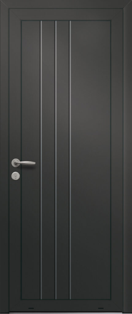 Panneau de porte d’entrée en aluminium laqué FIGURE coloris RAL 2100 noir finitions sablé