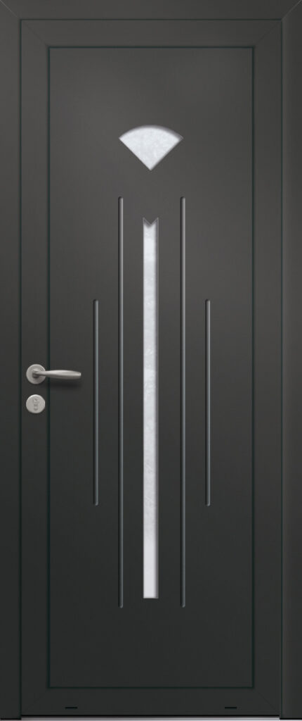 Panneau de porte d’entrée vitré en aluminium laqué FUSCHIA 2 coloris RAL 2100 noir finitions sablé