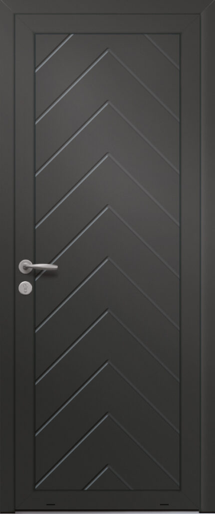 Panneau de porte d’entrée en aluminium laqué GREGE coloris RAL 2100 noir finitions sablé