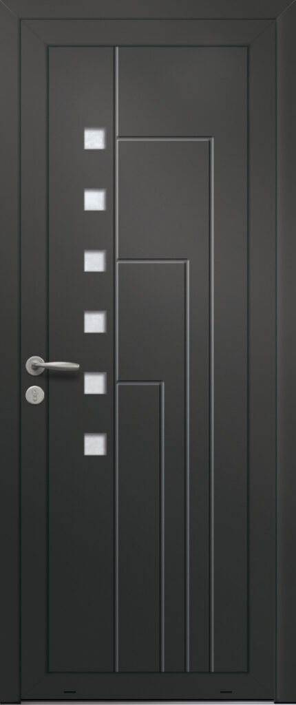 Panneau de porte d’entrée vitré en aluminium laqué HAVANE 6 coloris RAL 2100 noir finitions sablé