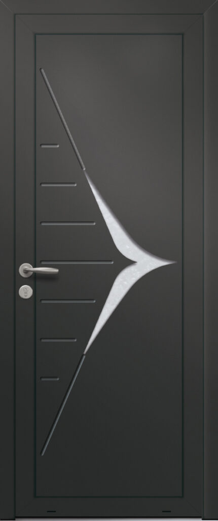 Panneau de porte d’entrée vitré en aluminium laqué JAIS 1 coloris RAL 2100 noir finitions sablé