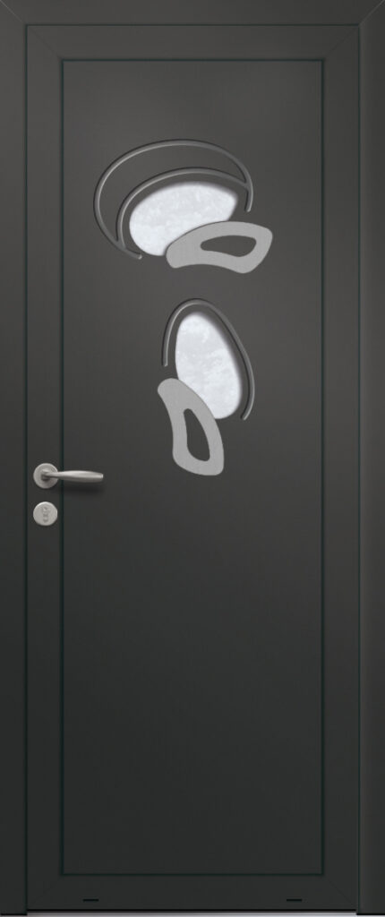 Panneau de porte d’entrée en aluminium laqué JASMIN 2 coloris RAL 2100 noir finitions sablé pièces décoratives en aluminium