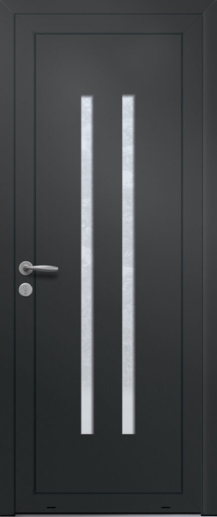 Panneau de porte d’entrée vitré en aluminium laqué MARGARITA 2 coloris RAL 2100 noir finitions sablé