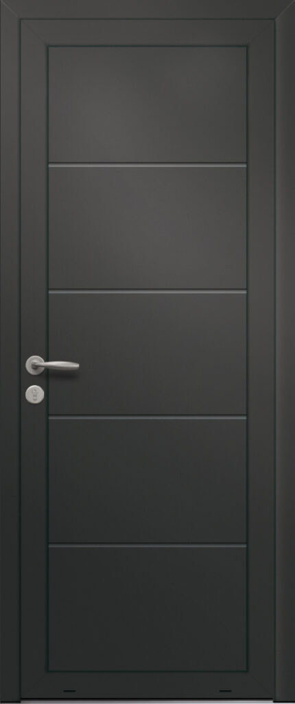 Panneau de porte d’entrée en aluminium laqué MEDIANE coloris RAL 2100 noir finitions sablé