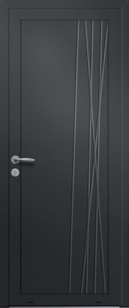 Panneau de porte d’entrée en aluminium laqué PARME coloris RAL 2100 noir finitions sablé