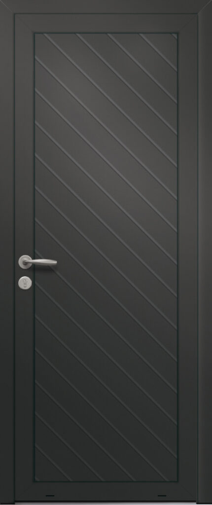 Panneau de porte d’entrée en aluminium laqué SAFRAN coloris RAL 2100 noir finitions sablé