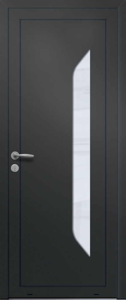 Panneau de porte d’entrée vitré en aluminium laqué TOBAGO 1 coloris RAL 2100 noir finitions sablé