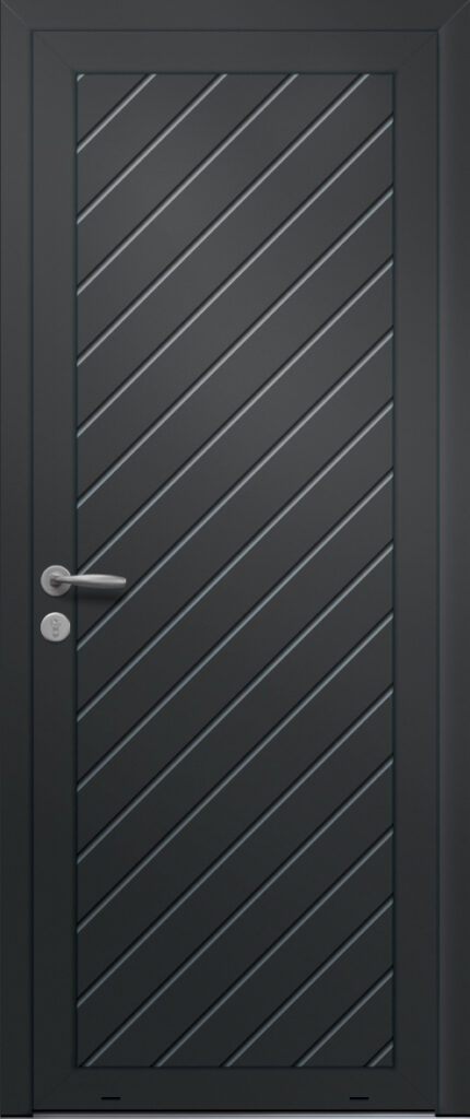 Panneau de porte d’entrée en aluminium plaxé DIAGONALE coloris film gris quartz RAL 7039