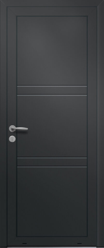 Panneau de porte d’entrée en aluminium plaxé DIMENSION coloris film gris quartz RAL 7039