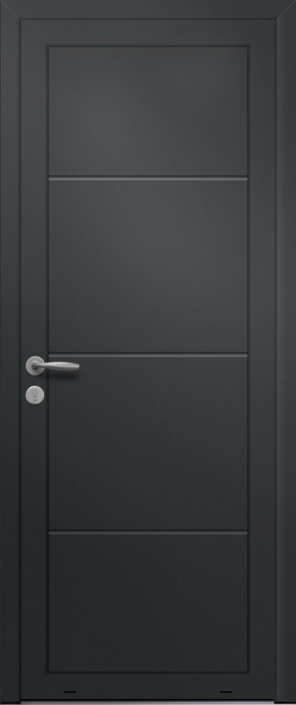 Panneau de porte d’entrée en aluminium plaxé DIRECTRICE coloris film gris quartz RAL 7039