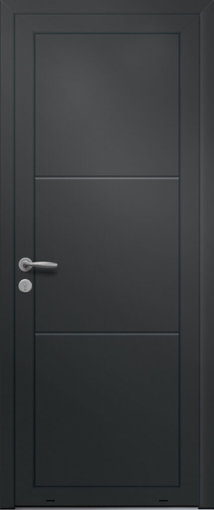 Panneau de porte d’entrée en aluminium plaxé EQUERRE coloris film gris quartz RAL 7039