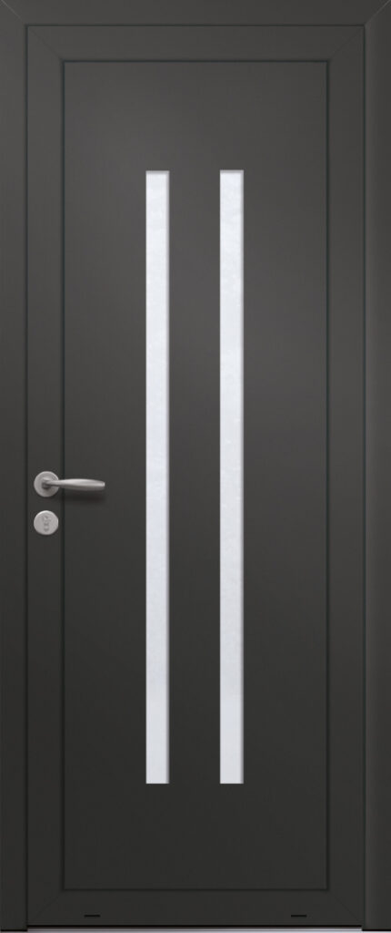 Panneau de porte d’entrée vitré en aluminium plaxé MARGARITA 2 coloris film gris quartz RAL 7039