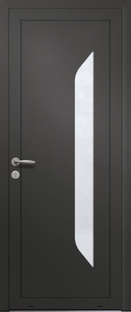 Panneau de porte d’entrée vitré en aluminium plaxé TOBAGO 1 coloris film gris quartz RAL 7039