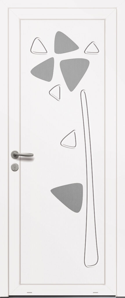 Panneau de porte d’entrée PVC DATURA blanc et pièces décoratives aluminium