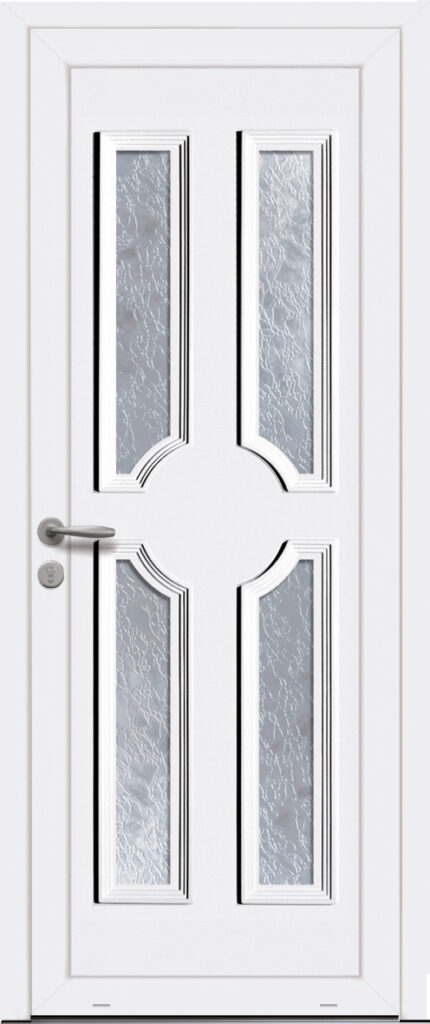 Panneau de porte d’entrée PVC vitré LIEGE 4 blanc moulures thermoformées