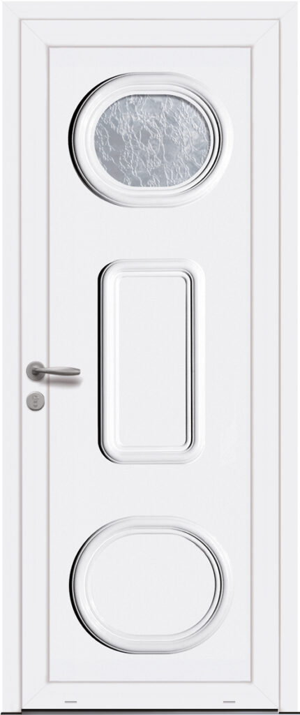 Panneau de porte d’entrée PVC vitré NEPTUNE 1 blanc moulures thermoformées