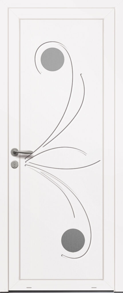 Panneau de porte d’entrée PVC PRIMULA blanc et pièces décoratives aluminium